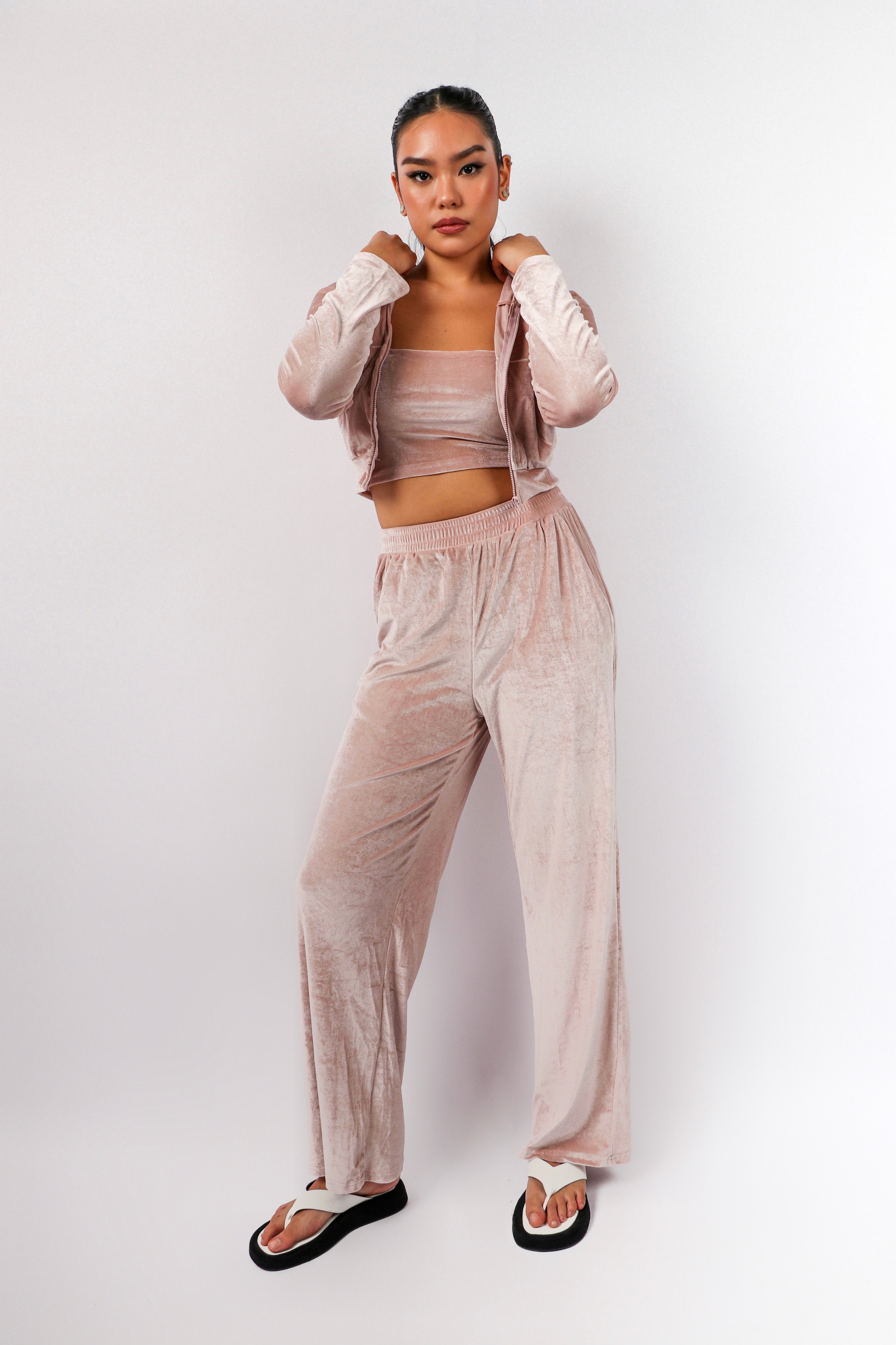 Pink velvet sale jogger set