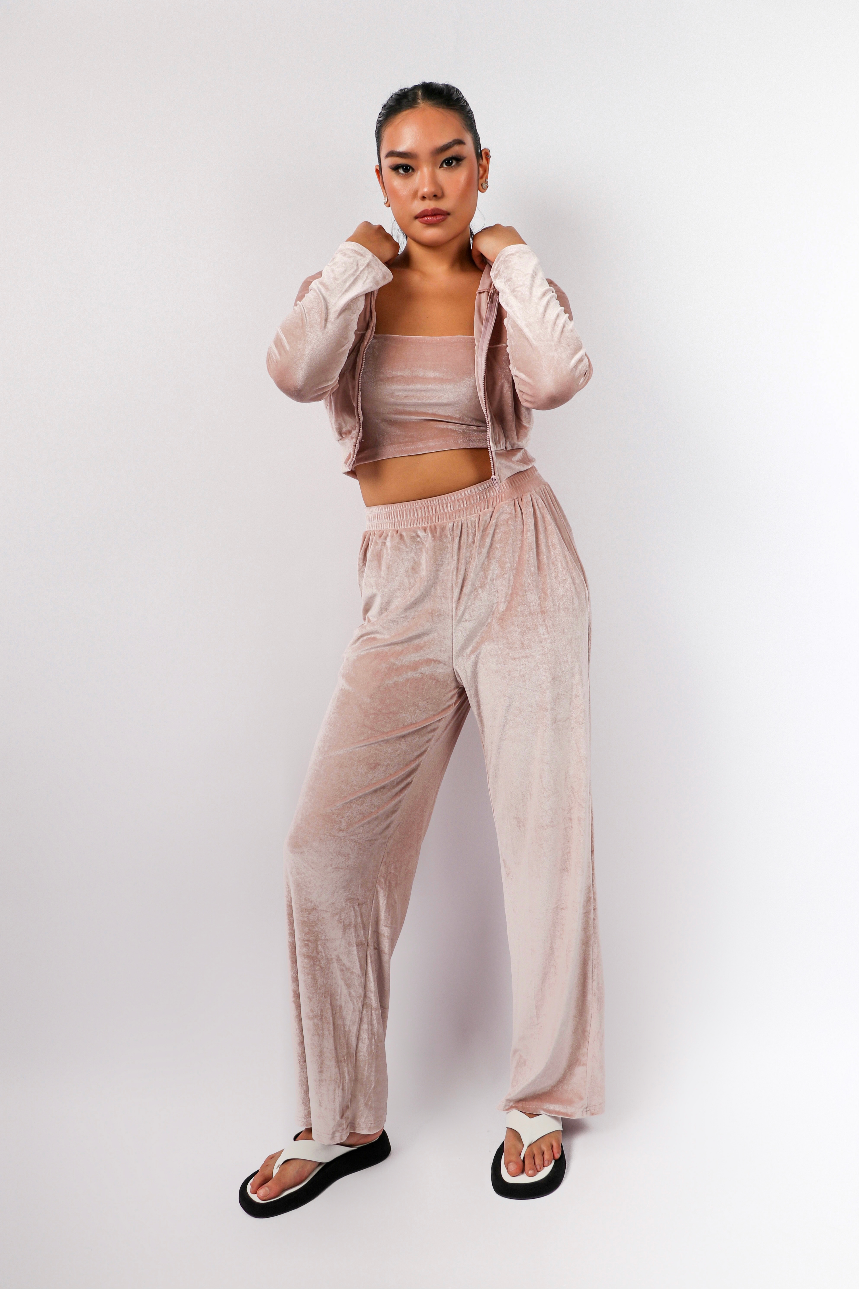 Velour Tracksuit Set in Blush