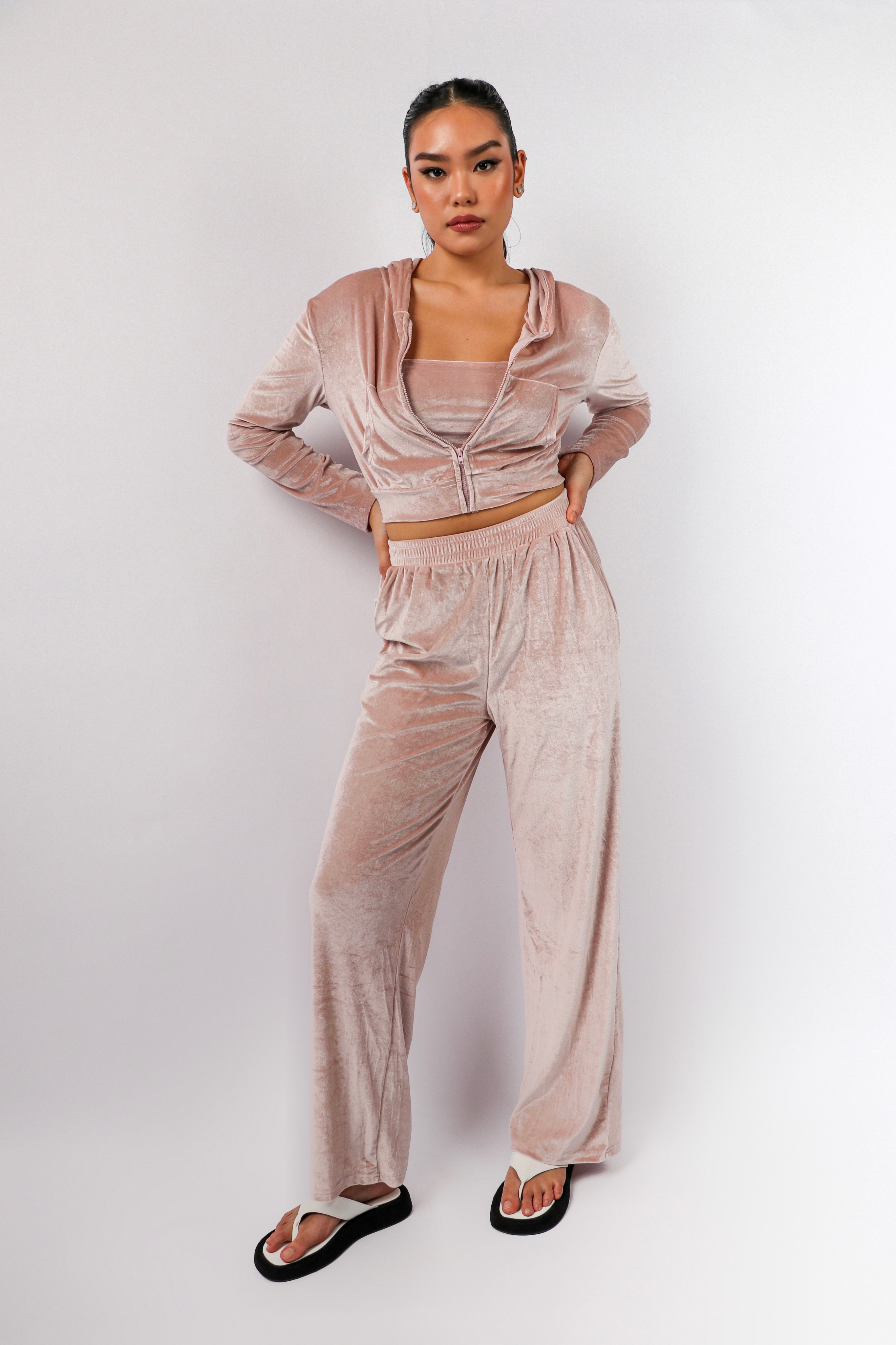 Velour Tracksuit Set in Blush