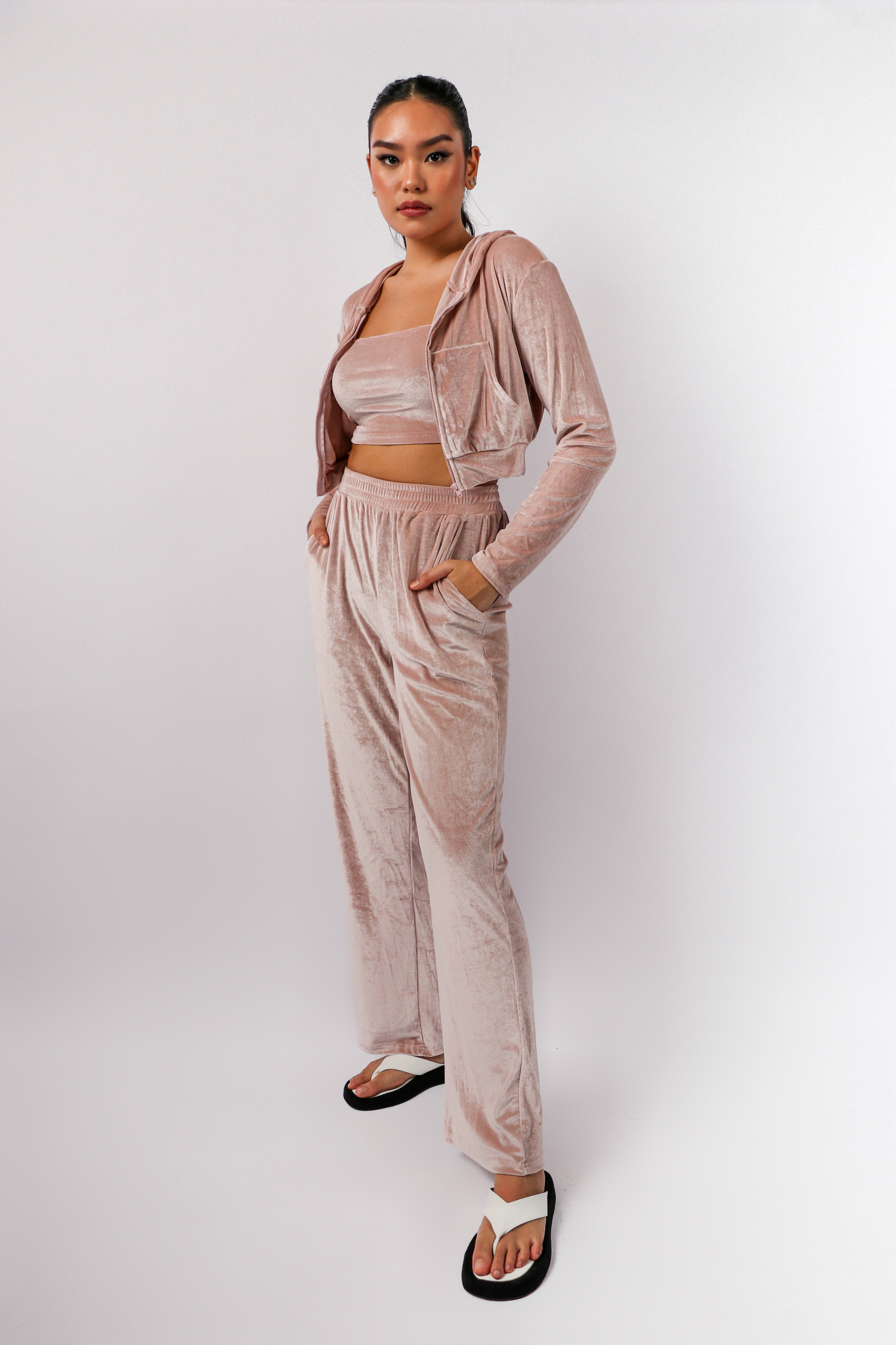 Velour Tracksuit Set in Blush Lounged Collective