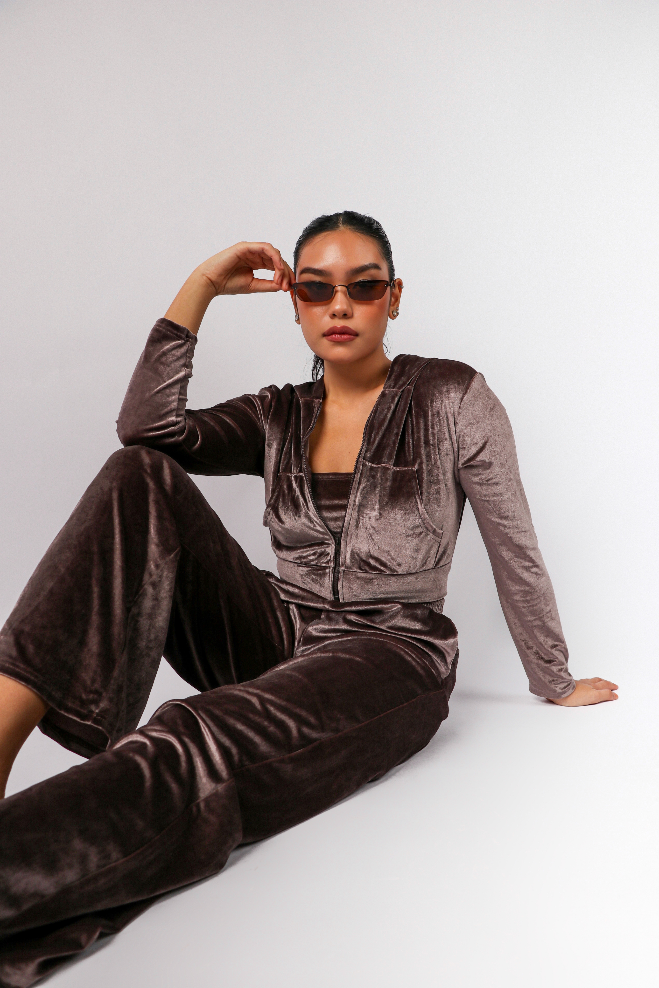 Velour Tracksuit Set in Mulberry