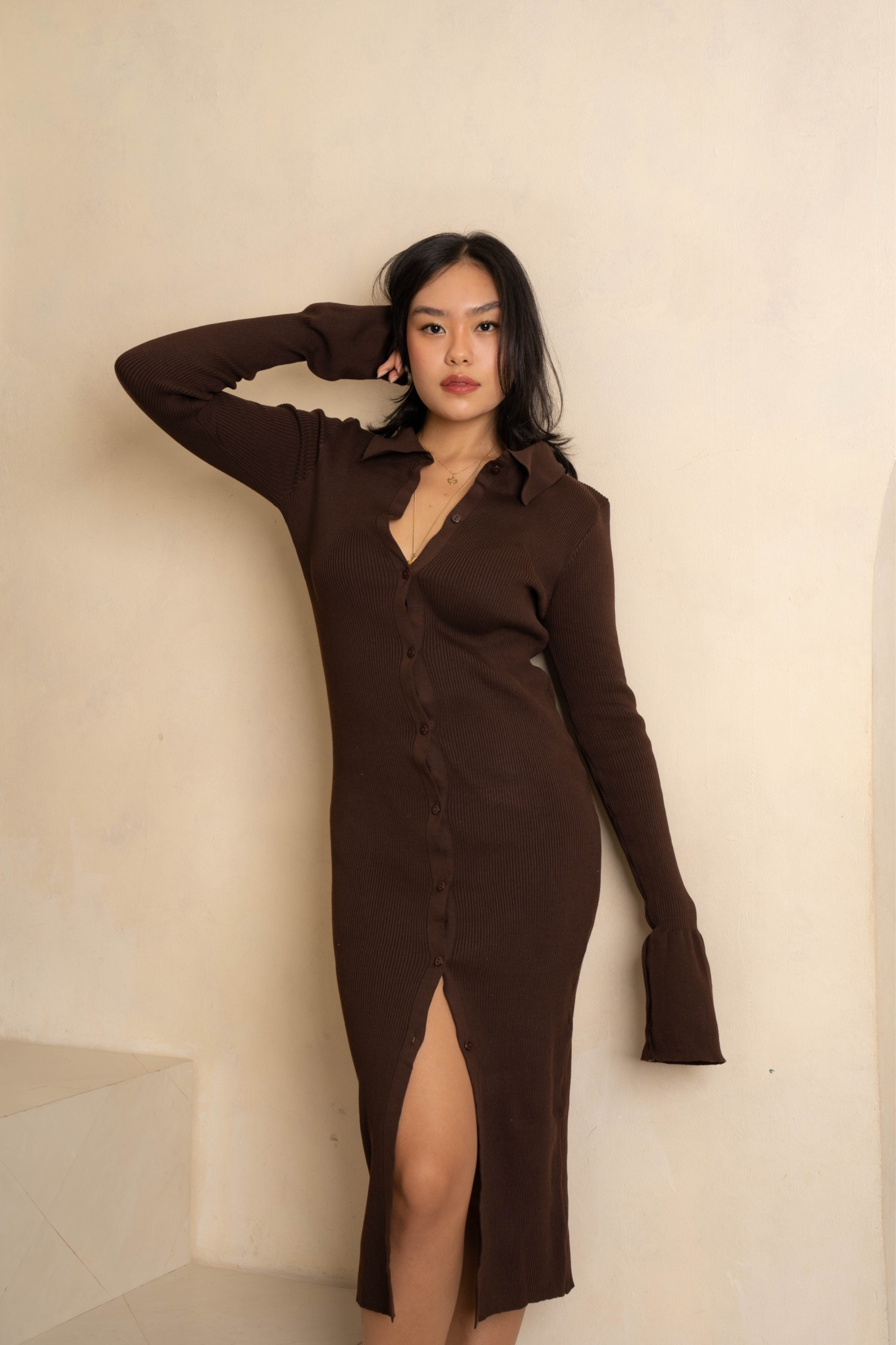 Victoria Midi Dress in Umber